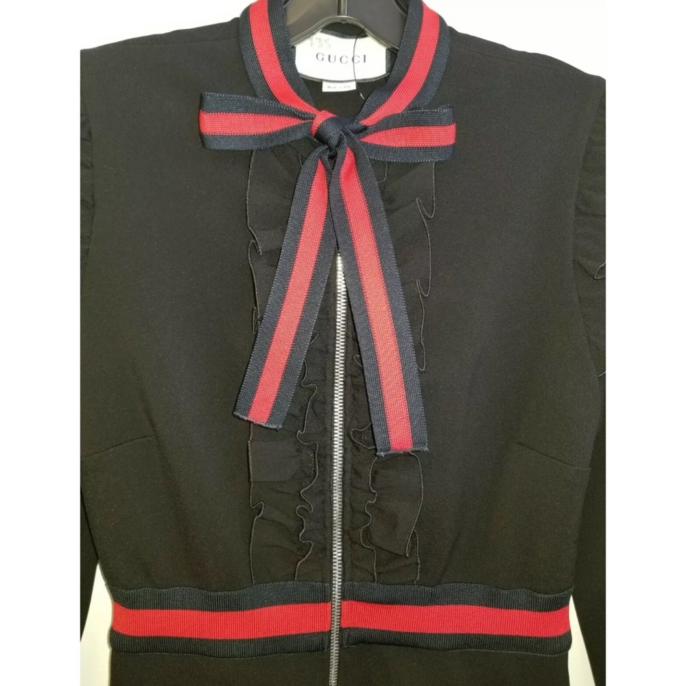GUCCI Grosgrain Ruffle Bolo Pussybow Cady Dress S - Picture 12 of 13